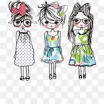 手绘卡通线条女孩-空若网 手绘卡通线条女孩-空若网