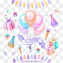 水彩多款生日派对元素-空若网 水彩多款生日派对元素-空若网