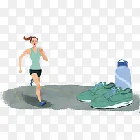 手绘晨跑的女孩-空若网 手绘晨跑的女孩-空若网