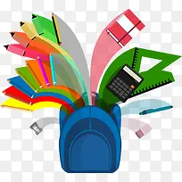 开学季卡通蓝色书包-空若网 开学季卡通蓝色书包-空若网