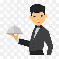 灰色扁平化服务员卡通插画-空若网 灰色扁平化服务员卡通插画-空若网