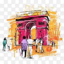 凯旋门水彩画简笔画插画-空若网 凯旋门水彩画简笔画插画-空若网