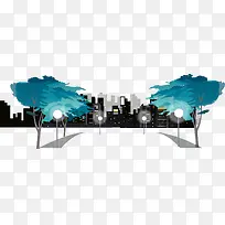 矢量手绘夜景城市素材-空若网 矢量手绘夜景城市素材-空若网