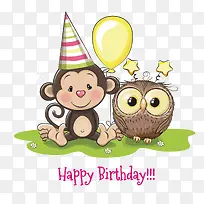 生日小猴和猫头鹰-空若网 生日小猴和猫头鹰-空若网
