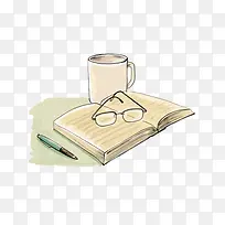 卡通手绘书本眼镜杯子-空若网 卡通手绘书本眼镜杯子-空若网