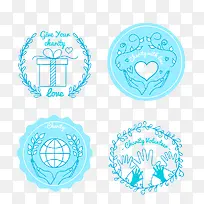 手绘慈善蓝色徽章标签矢量素材-空若网 手绘慈善蓝色徽章标签矢量素材-空若网