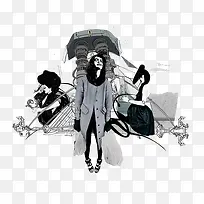 黑灰忧伤美女插画-空若网 黑灰忧伤美女插画-空若网