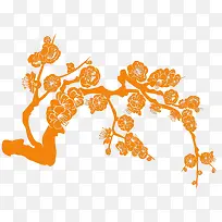 橙色中国风花枝装饰图案-空若网 橙色中国风花枝装饰图案-空若网