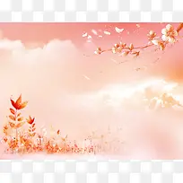 唯美橙色花枝海报背景-空若网 唯美橙色花枝海报背景-空若网