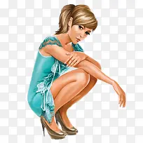 蓝裙女子插画-空若网 蓝裙女子插画-空若网