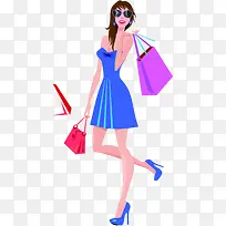 手绘蓝色服饰时尚女郎-空若网 手绘蓝色服饰时尚女郎-空若网