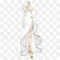 手绘礼服婚纱模特插画-空若网 手绘礼服婚纱模特插画-空若网