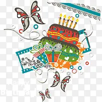 矢量蝴蝶蛋糕生日背景-空若网 矢量蝴蝶蛋糕生日背景-空若网