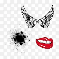 矢量图喷溅水墨翅膀?嘴唇-空若网 矢量图喷溅水墨翅膀?嘴唇-空若网