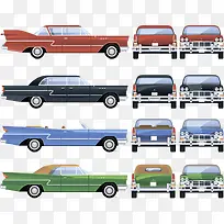 卡通手绘彩色老爷车侧面和正面-空若网 卡通手绘彩色老爷车侧面和正面-空若网