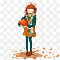 手绘秋天女孩素材-空若网 手绘秋天女孩素材-空若网