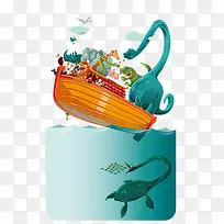 装满动物的小船插图-空若网 装满动物的小船插图-空若网