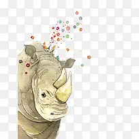 手绘犀牛和鲜花-空若网 手绘犀牛和鲜花-空若网