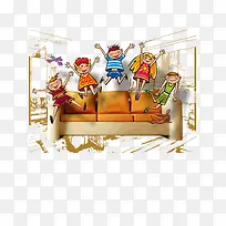 卡通背景装饰图案 沙发 卡通人物-空若网 卡通背景装饰图案 沙发 卡通人物-空若网