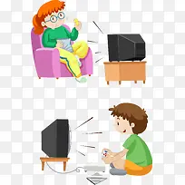 矢量手绘看电视-空若网 矢量手绘看电视-空若网