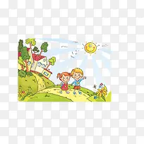 矢量多彩太阳当空照绿色家园-空若网 矢量多彩太阳当空照绿色家园-空若网