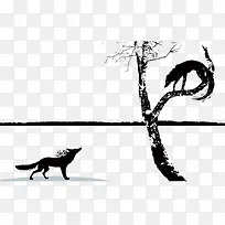 矢量树上树下对峙的狐狸-空若网 矢量树上树下对峙的狐狸-空若网