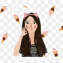 蛋筒女孩插画-空若网 蛋筒女孩插画-空若网