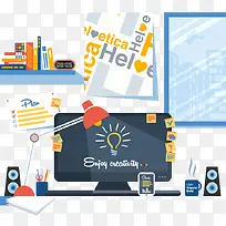 扁平化办公室电脑免抠素材下载-空若网 扁平化办公室电脑免抠素材下载-空若网