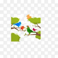 卡通树枝上的四只鸟-空若网 卡通树枝上的四只鸟-空若网