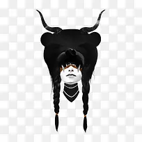 黑白牛头美女插画-空若网 黑白牛头美女插画-空若网