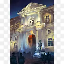 水彩手绘别墅大屏-空若网 水彩手绘别墅大屏-空若网