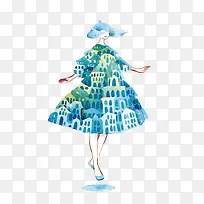 矢量水彩少女-空若网 矢量水彩少女-空若网