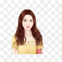 波浪卷美女黄色上衣红色手袋-空若网 波浪卷美女黄色上衣红色手袋-空若网