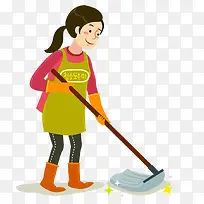 卡通人物插图拖地板的女孩-空若网 卡通人物插图拖地板的女孩-空若网