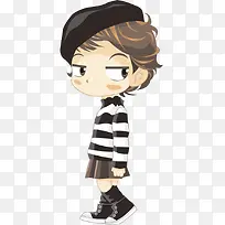 卡通手绘戴帽子可爱横条上衣男孩-空若网 卡通手绘戴帽子可爱横条上衣男孩-空若网