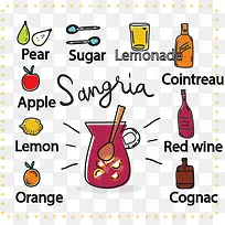 矢量手绘西班牙桑格利亚水果酒-空若网 矢量手绘西班牙桑格利亚水果酒-空若网