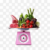 电子秤上的蔬菜猪肉-空若网 电子秤上的蔬菜猪肉-空若网