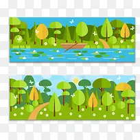 2款扁平化绿色郊外风景矢量素材-空若网 2款扁平化绿色郊外风景矢量素材-空若网