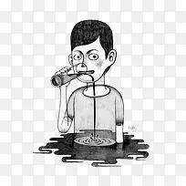 黑白少年插画-空若网 黑白少年插画-空若网