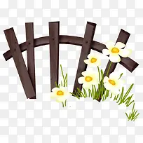 黑色木栅栏 白色小花 绿草png素材-空若网 黑色木栅栏 白色小花 绿草png素材-空若网