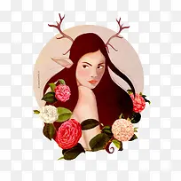 粉色羊角少女插画-空若网 粉色羊角少女插画-空若网