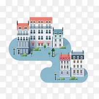 扁平化卡通建筑房屋-空若网 扁平化卡通建筑房屋-空若网
