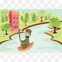 树 河流 划船-空若网 树 河流 划船-空若网