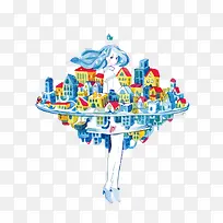 矢量水彩少女-空若网 矢量水彩少女-空若网