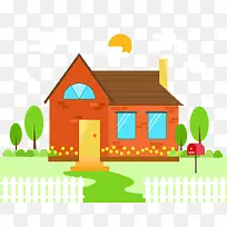 卡通手绘房子小树云彩-空若网 卡通手绘房子小树云彩-空若网