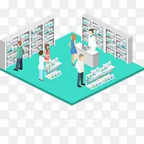 矢量药店购物场景扁平化-空若网 矢量药店购物场景扁平化-空若网