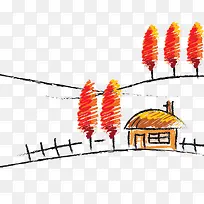 手绘小屋和树-空若网 手绘小屋和树-空若网