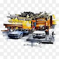 插画停车场-空若网 插画停车场-空若网