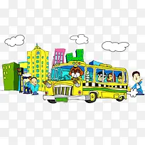 手绘卡通公交车-空若网 手绘卡通公交车-空若网