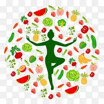 创意站在水果前的瑜伽人物-空若网 创意站在水果前的瑜伽人物-空若网